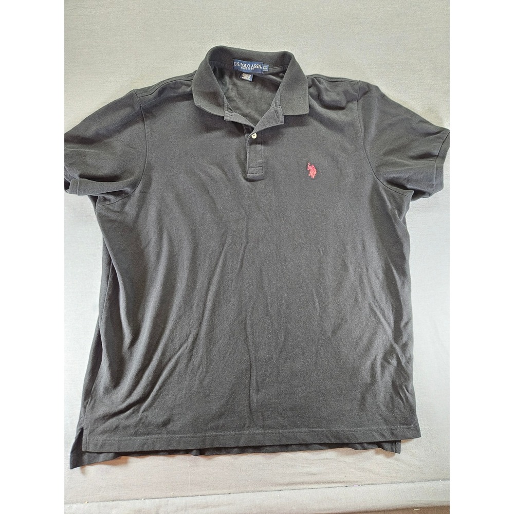 US Polo Assn Mens XXL Black Short Sleeve Pique Polo Shirt Red Pony Logo Cotton
